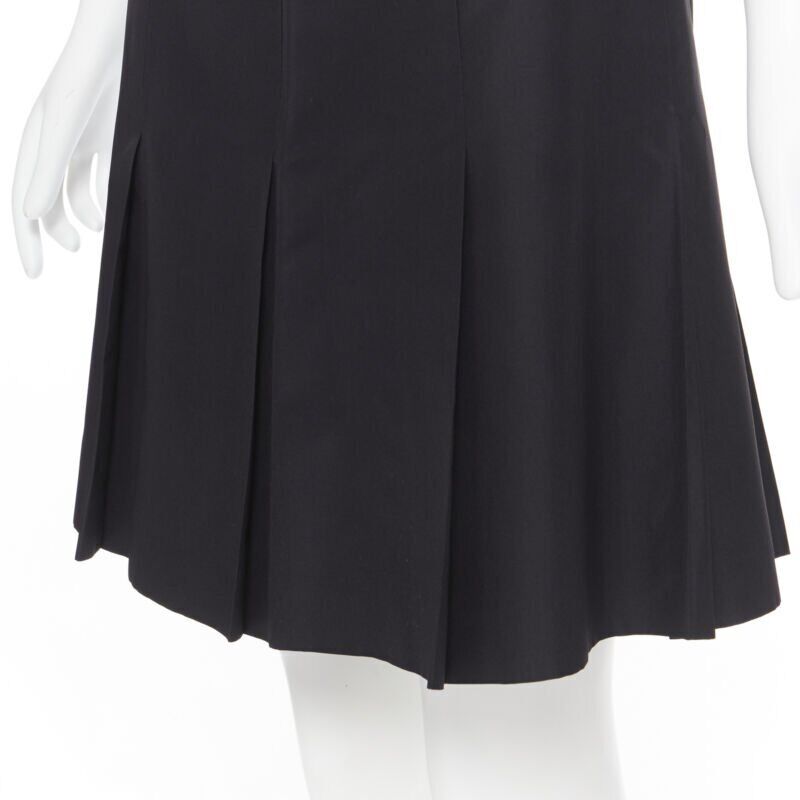 RALPH LAUREN black pleated hem A-line knee length skirt work US2 XS