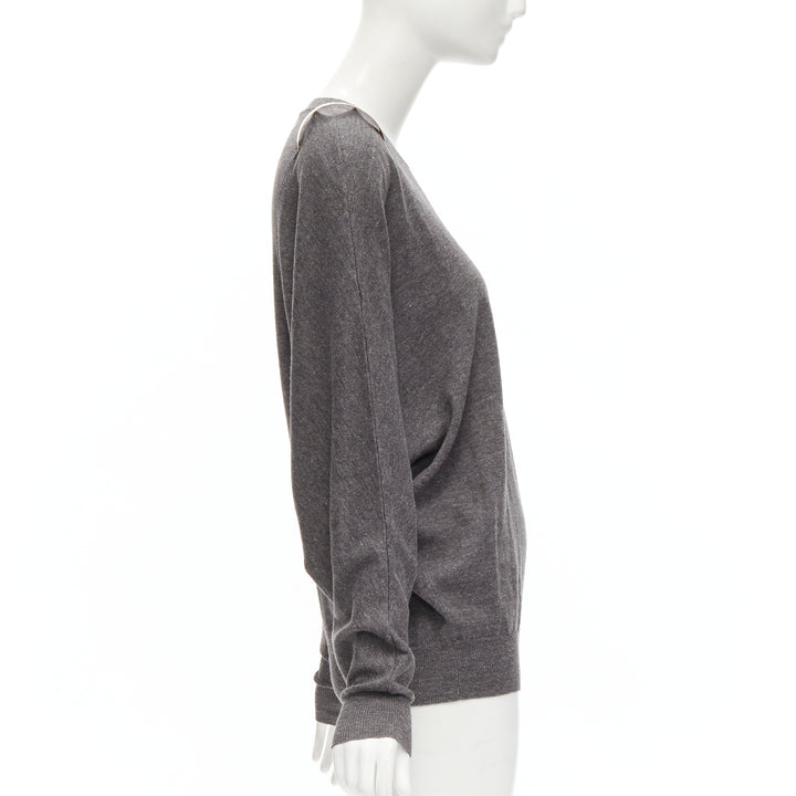 GIVENCHY Riccardo Tisci gold metal shoulder bar cuff grey wool alpaca sweater S
