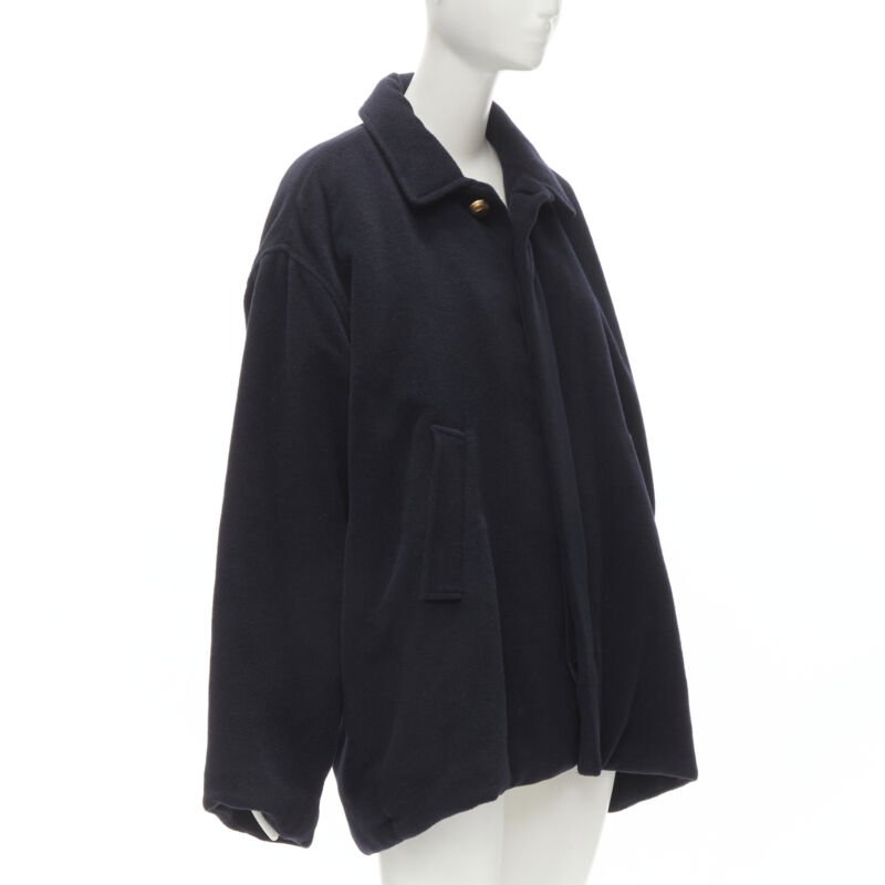 BALENCIAGA DEMNA 2019 navy camel antique gold button cocoon coat FR38 M