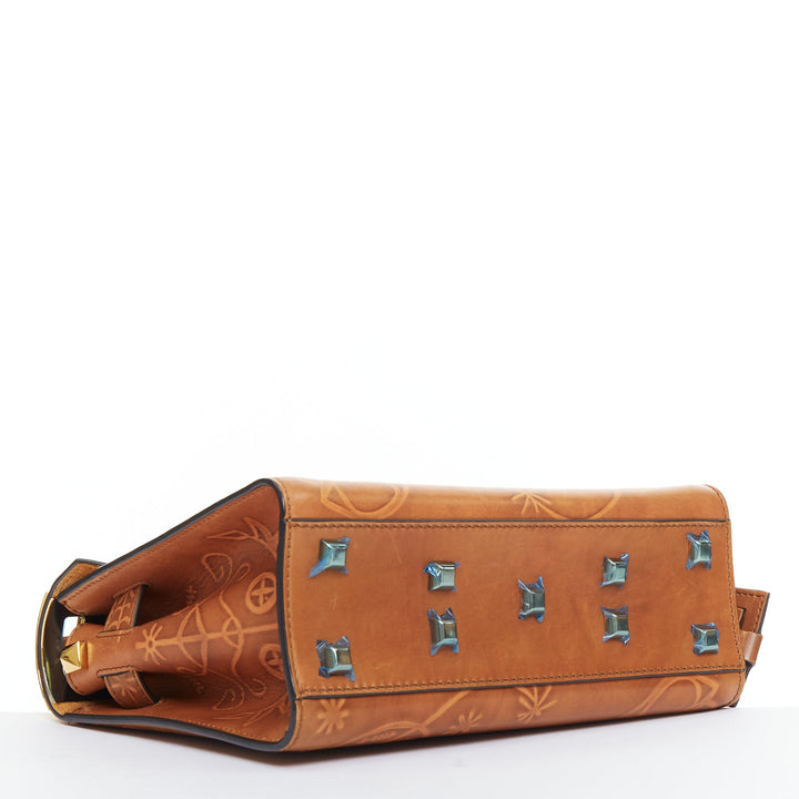 VALENTINO 2017 Santeria My Rockstud brown embossed top handle satchel bag