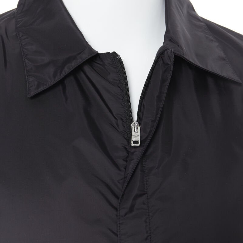 PRADA Nylon 2018 black blue stripe piping short sleeve boxy shirt L