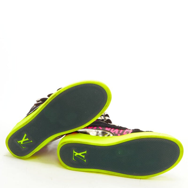 LOUIS VUITTON Stephen Sprouse silver pink Graffiti monogram hi top sneaker EU36