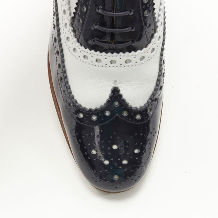 CHURCH'S Burwood black patent white perforated leather brogue EU36