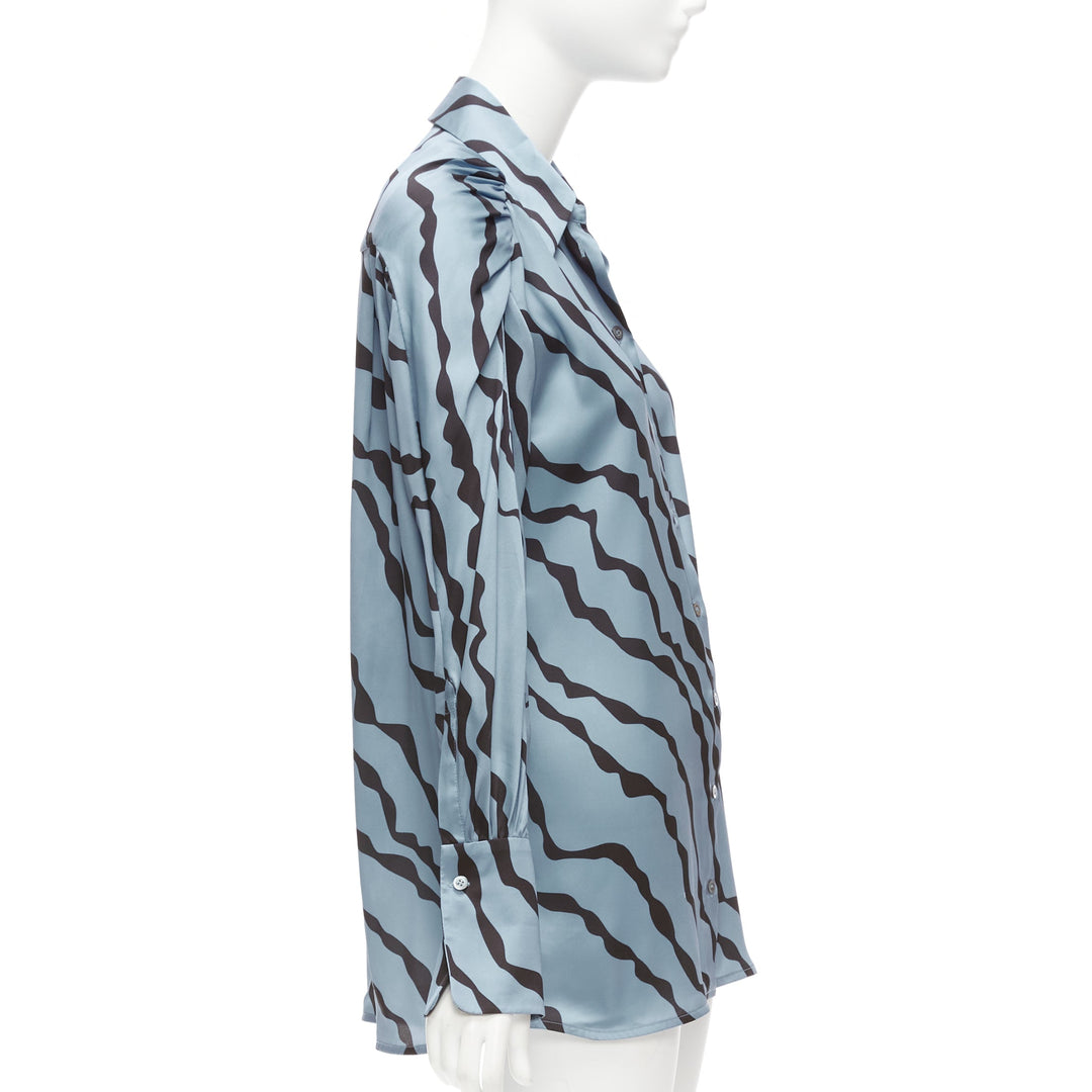 VVB VICTORIA BECKHAM blue black diagonal stripe asymmetric shoulder shirt UK10 M