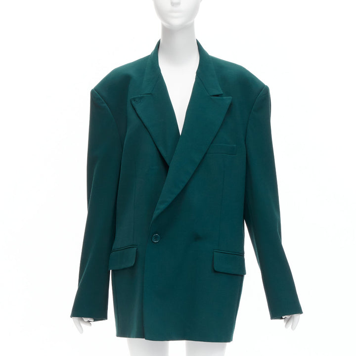 VETEMENTS 2019 forest green logo patch back oversized double-breasted blazer XS