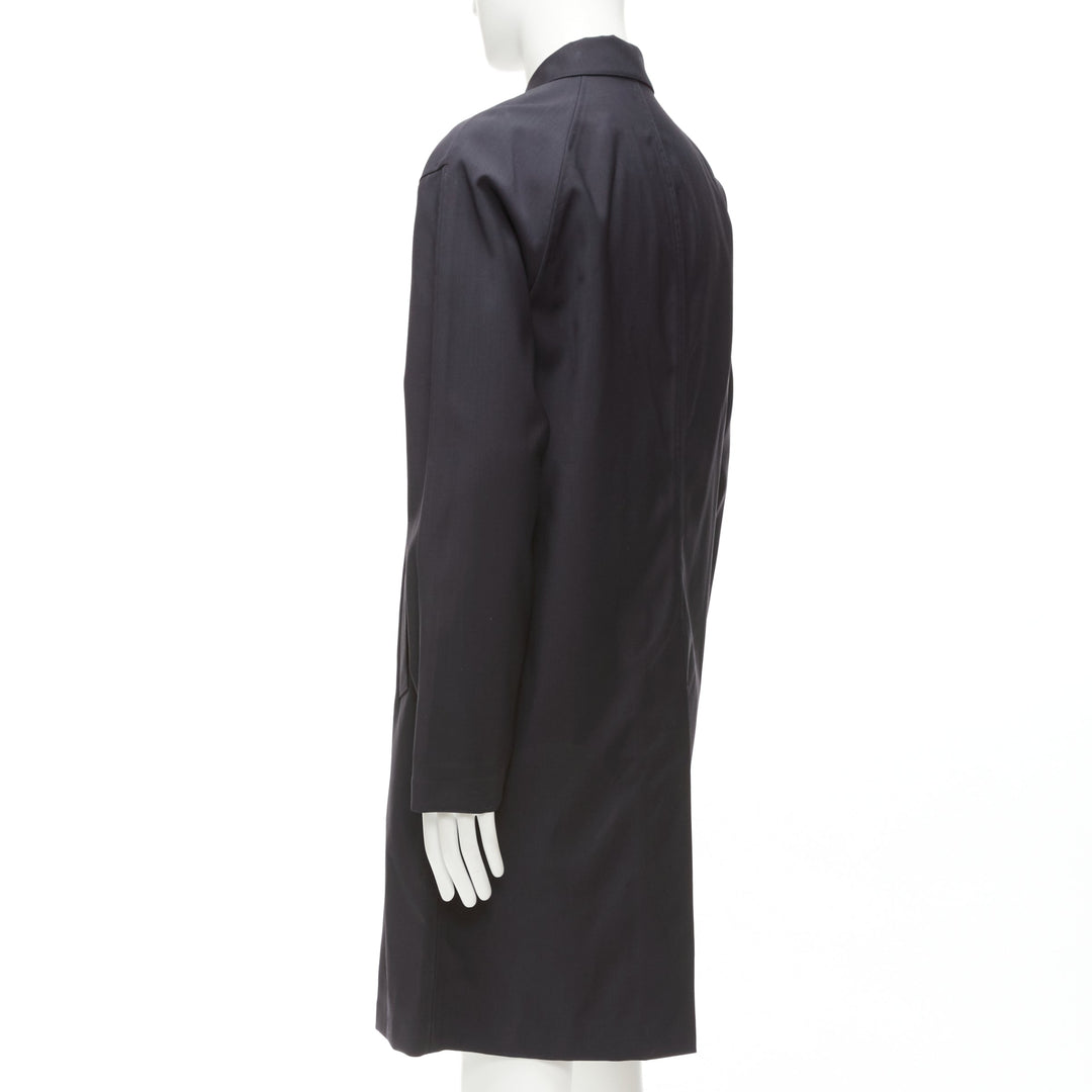 SOLID HOMME black 100% wool taped lining longline minimal rain coat IT48 M