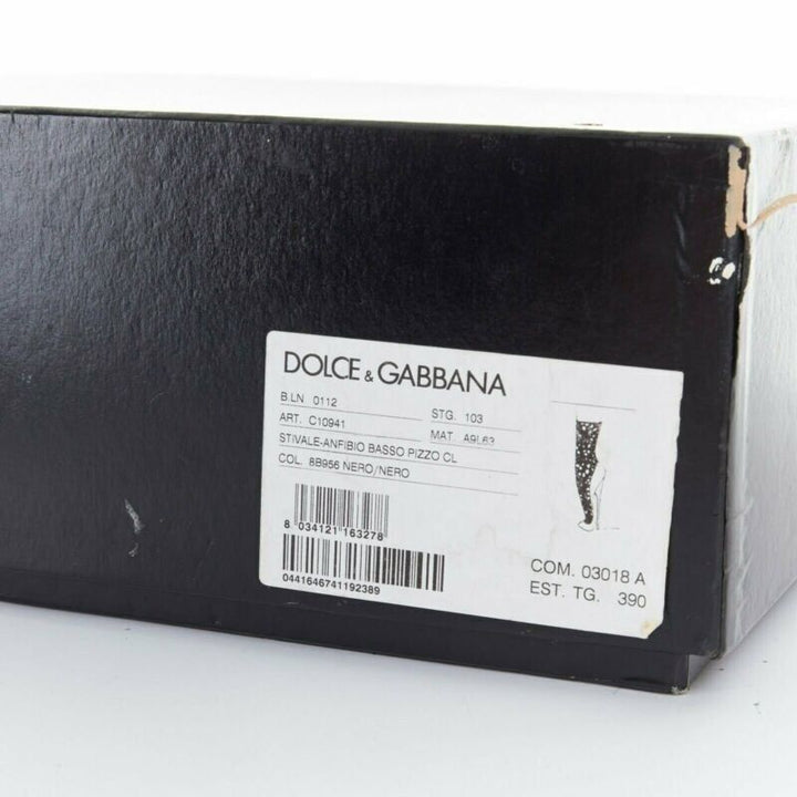 DOLCE GABBANA black floral lace mesh sock suede pump design short bootie EU39