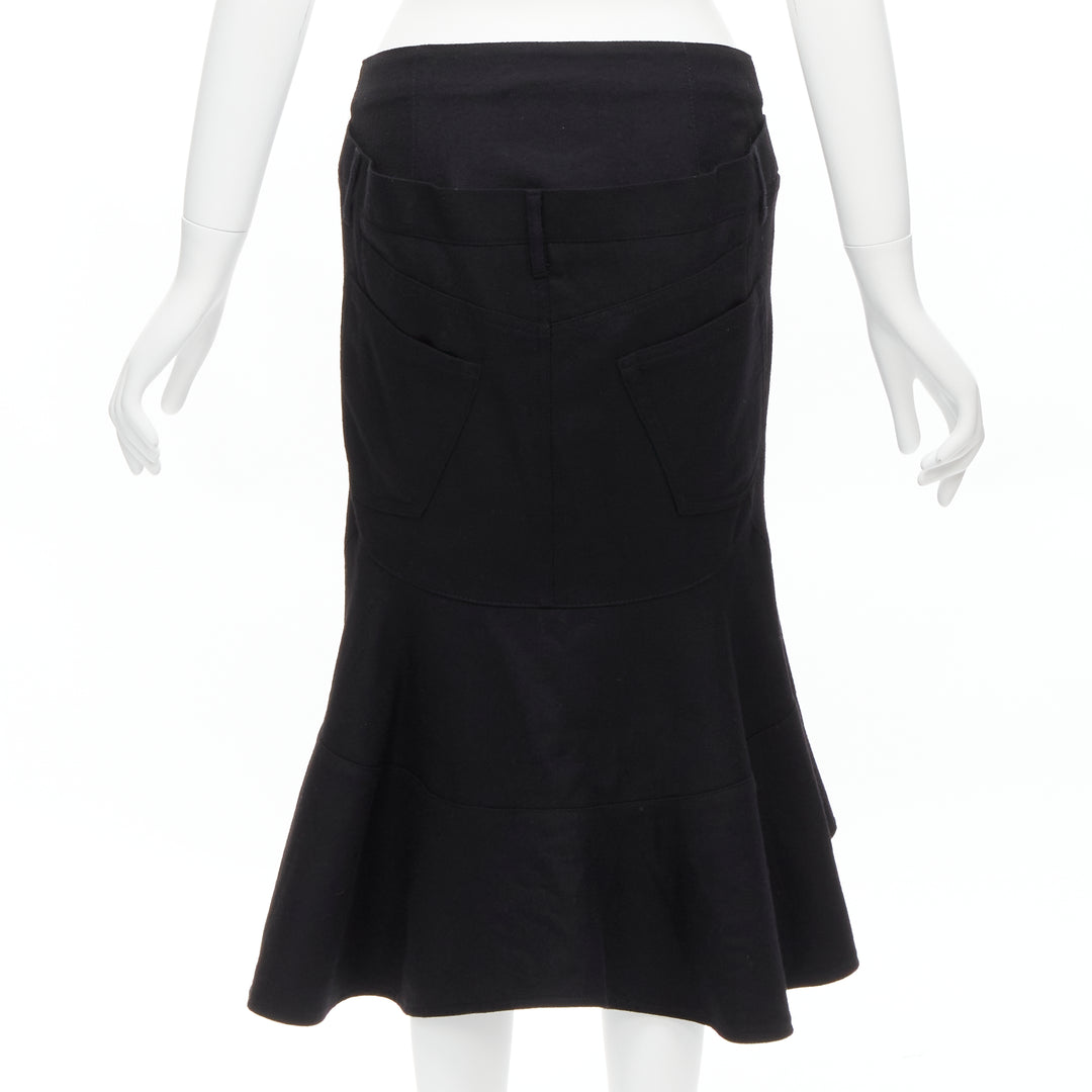JUNYA WATANABE 2013 black studded pocket polka dot deconstructed flare skirt S