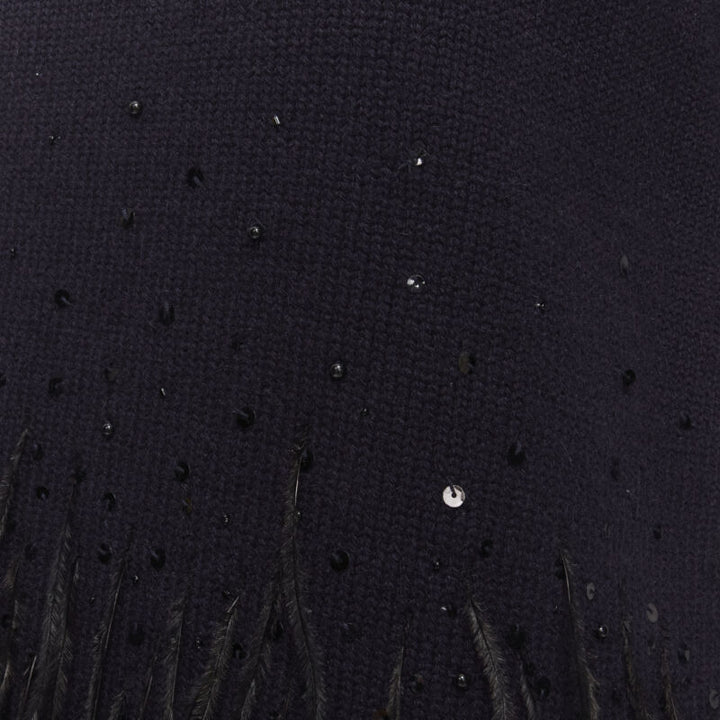 MICHAEL KORS COLLECTION navy feather sequins embellished cashmere sweater XS