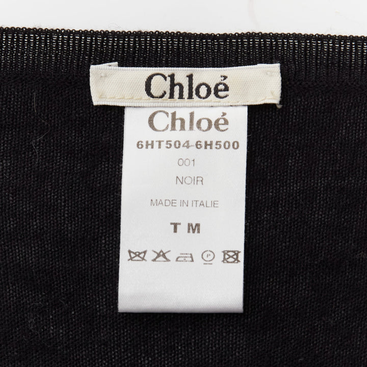 CHLOE black wool military scallop loop ruffle scoop neck cardigan M