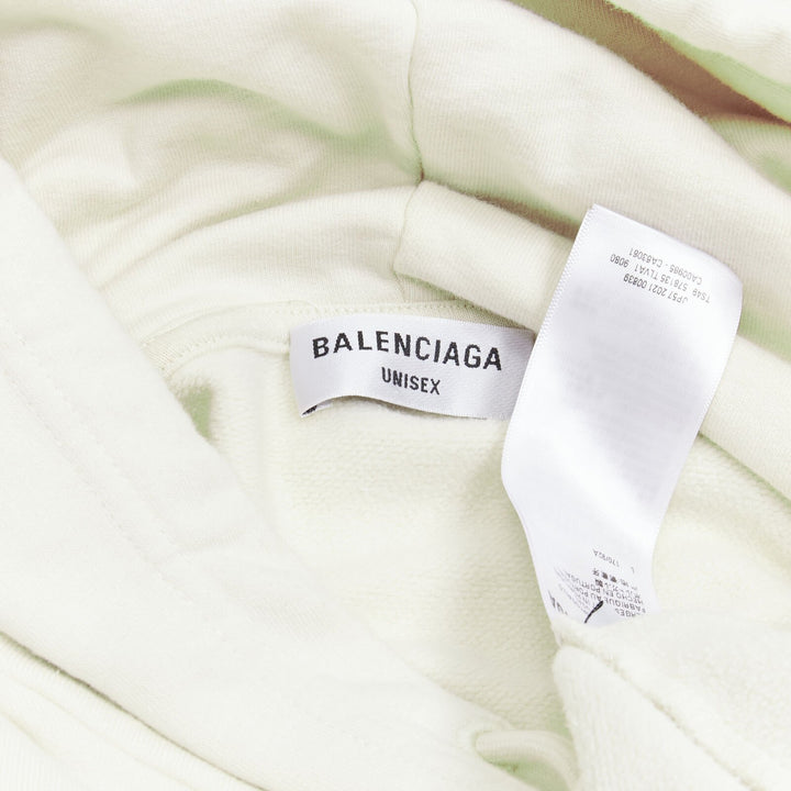 BALENCIAGA Demna 2021 ecru cotton logo embroidery oversized hoodie sweatshirt L