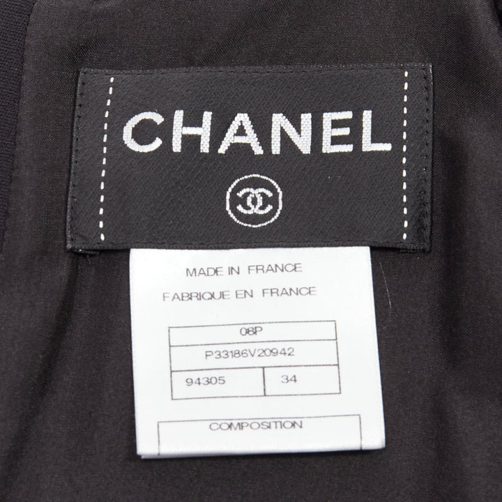 CHANEL 08P black 100% silk ruched front boned waist shift dress FR34 XS