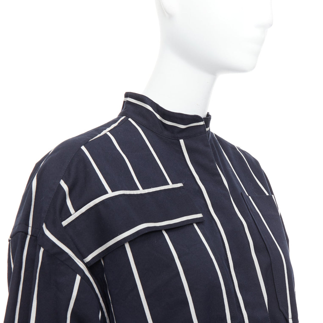 CELINE Phoebe Philo 2018 Runway black vertical stripe belted dress FR34 XS