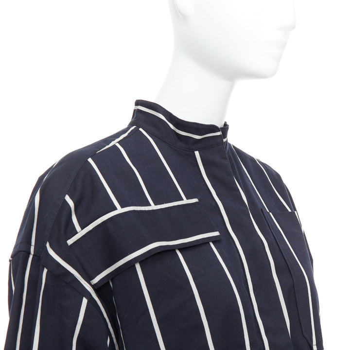 CELINE Phoebe Philo 2018 Runway black vertical stripe belted dress FR34 XS