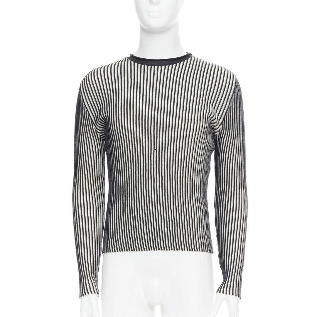 JEAN PAUL GAULTIER MAILLE HOMME 100% virgin wool white navy ribbed top M