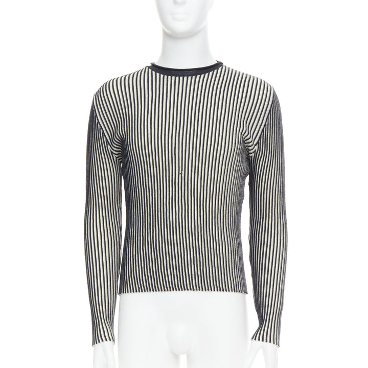 JEAN PAUL GAULTIER MAILLE HOMME 100% virgin wool white navy ribbed top M