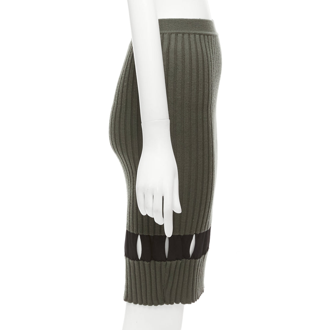 ALEXANDER WANG khaki black ribbed cut out pencil knee skirt XS
