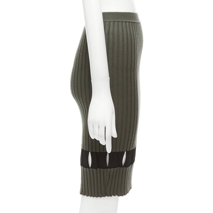 ALEXANDER WANG khaki black ribbed cut out pencil knee skirt XS