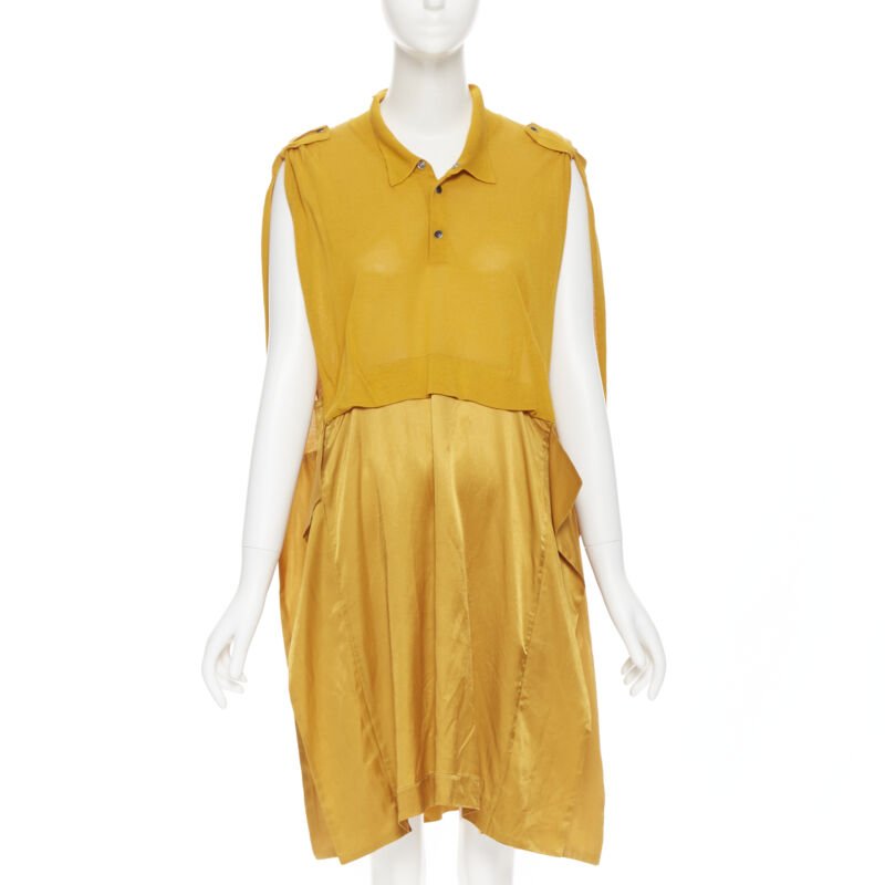 TOGA ARCHIVES mustard yellow knit polo draped skirt boxy casual dress JP1 M