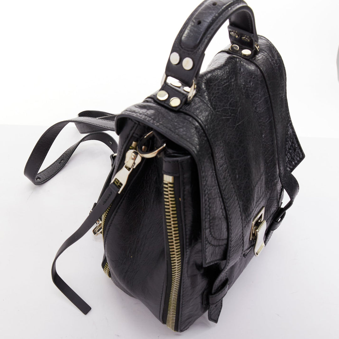rare PROENZA SCHOULER PS1 black textured leather silver hardware small backpack