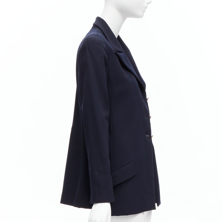 CHANEL navy gold CC buttons flap pockets military blazer jacket FR38 M
