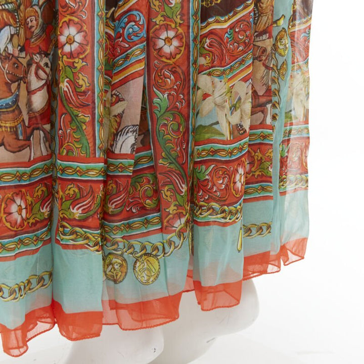 DOLCE GABBANA 2013 Carretto print silk black lace insert maxi dress IT36 XS