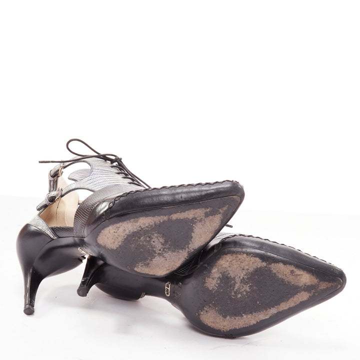 DIOR Raf Simons Runway metallic blue black scale embossed cut out booties EU36