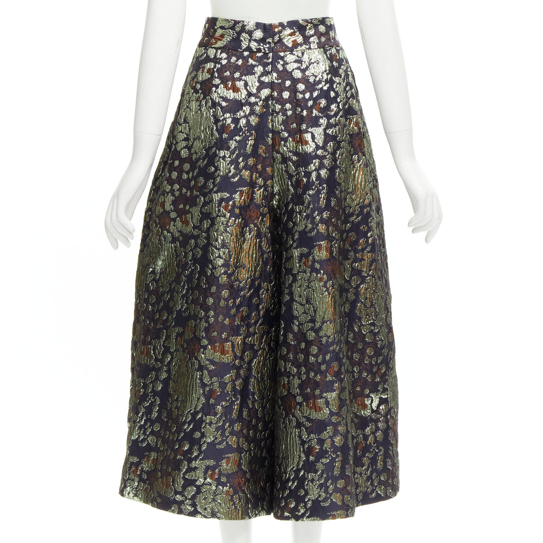 MALENE BIRGER Dinard gold metallic brocade wide leg culottes pants FR32 XXS