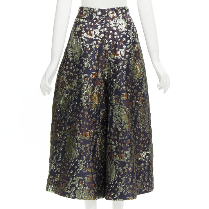 MALENE BIRGER Dinard gold metallic brocade wide leg culottes pants FR32 XXS