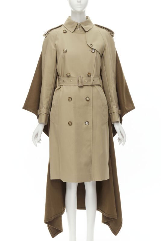 Runway BURBERRY Tisci cashmere logo blanket beige cotton trench coat UK4 S