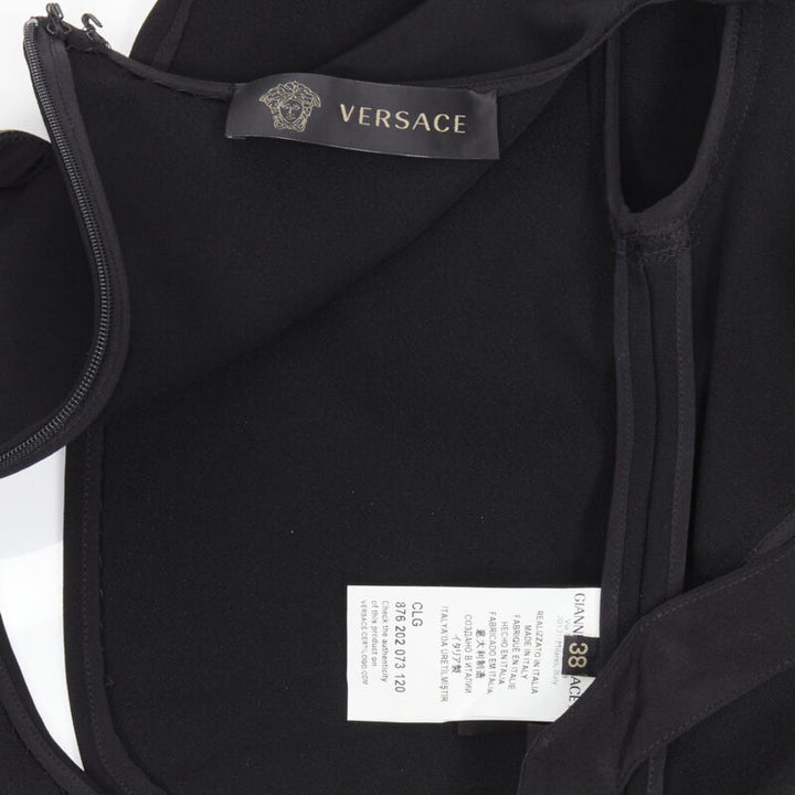 runway VERSACE black Greca stitch leather harness strap fit flare dress IT38