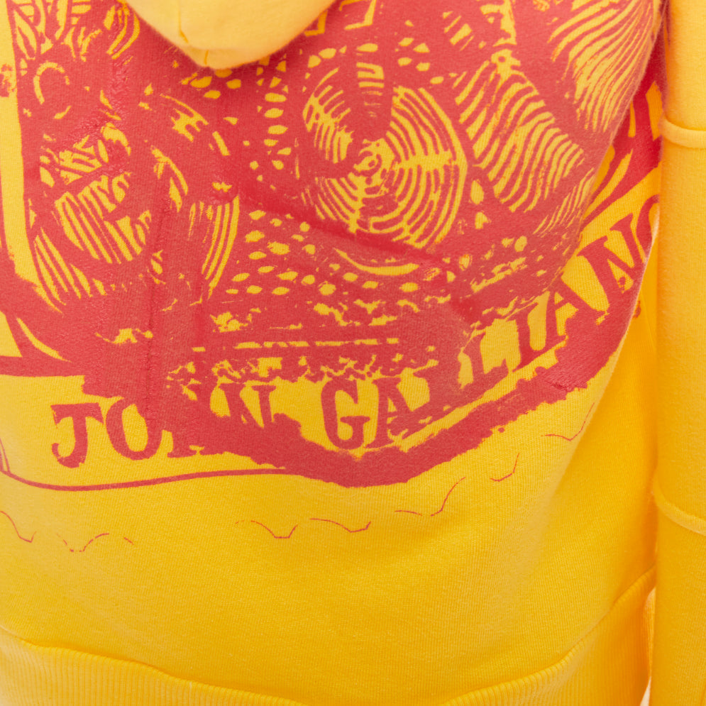 JOHN GALLIANO yellow cotton red logo print back raglan hoodie L