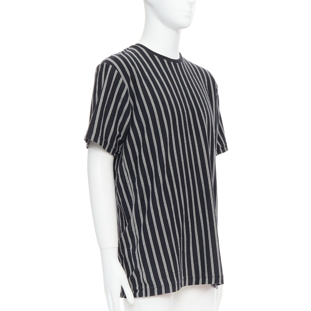YOHJI YAMAMOTO black white vertical stripe asymmetric print tshirt M