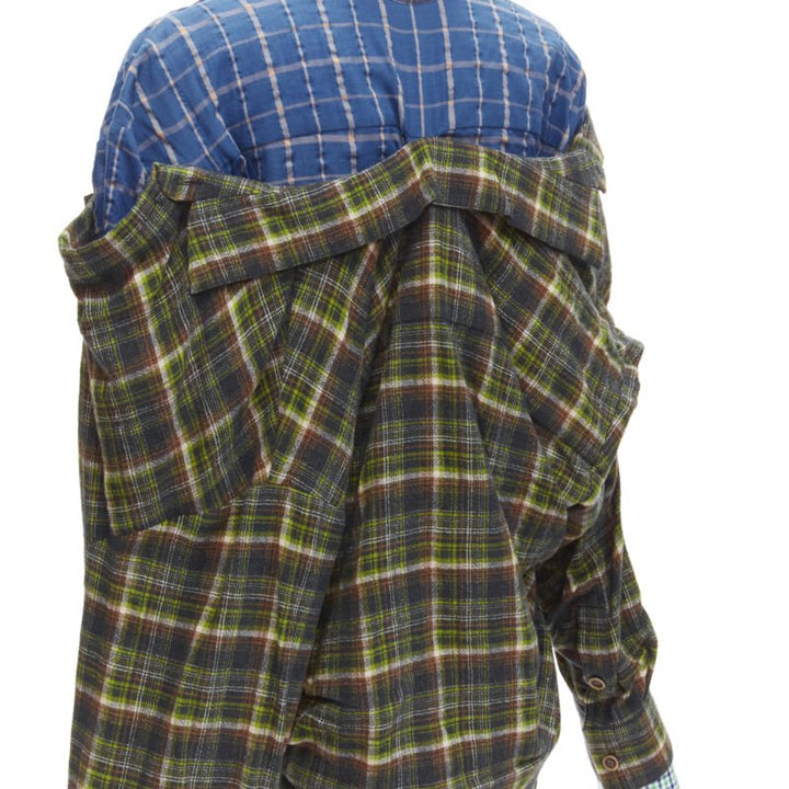 NATASHA ZINKO pink logo blue green trio deconstructed grunge plaid shirt FR34 XS
