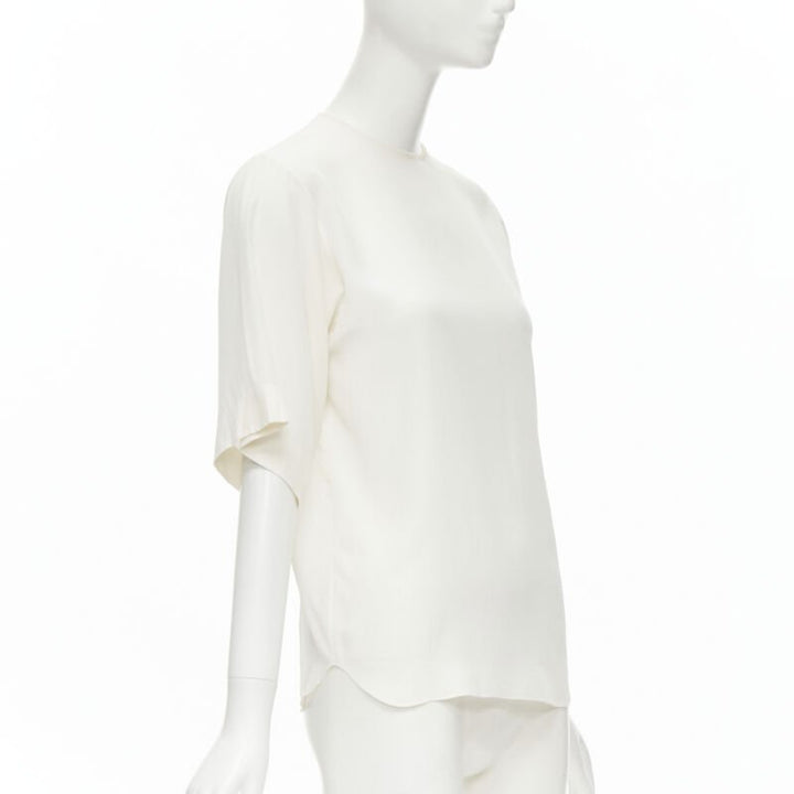 CHLOE 100% silk milk white split open back short sleeve top FR34 XS