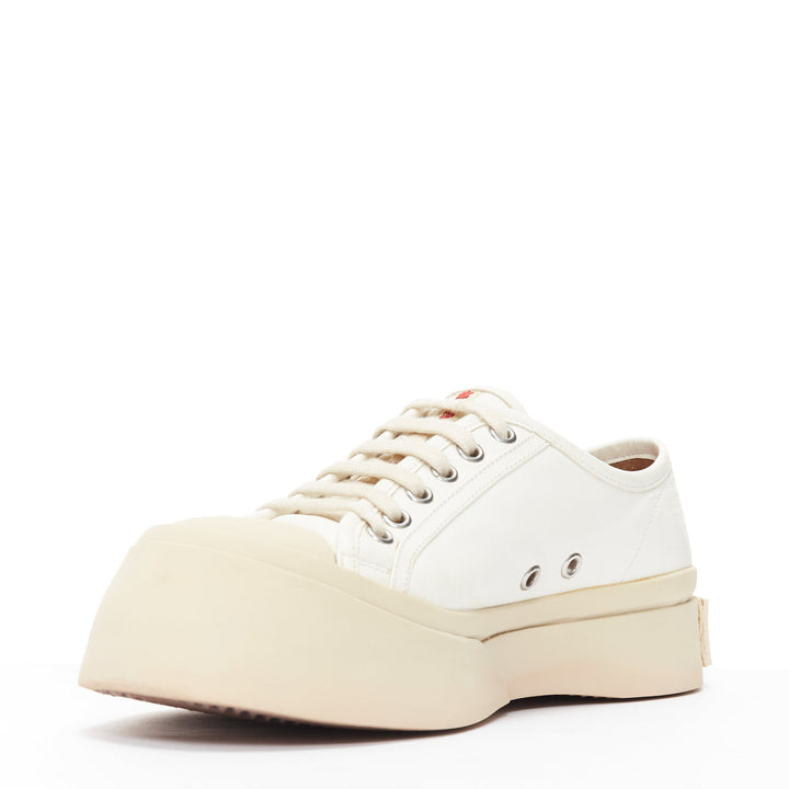 MARNI Pablo white leather chunky wide toe lace up low top sneakers EU36