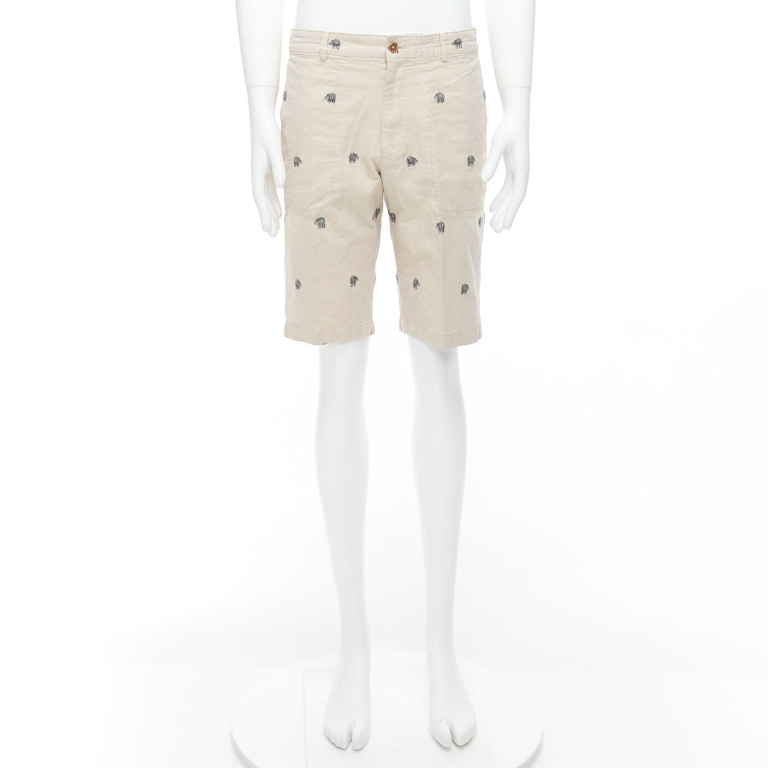 LOUIS VUITTON khaki cotton black elephant embroidery safari shorts FR42 M
