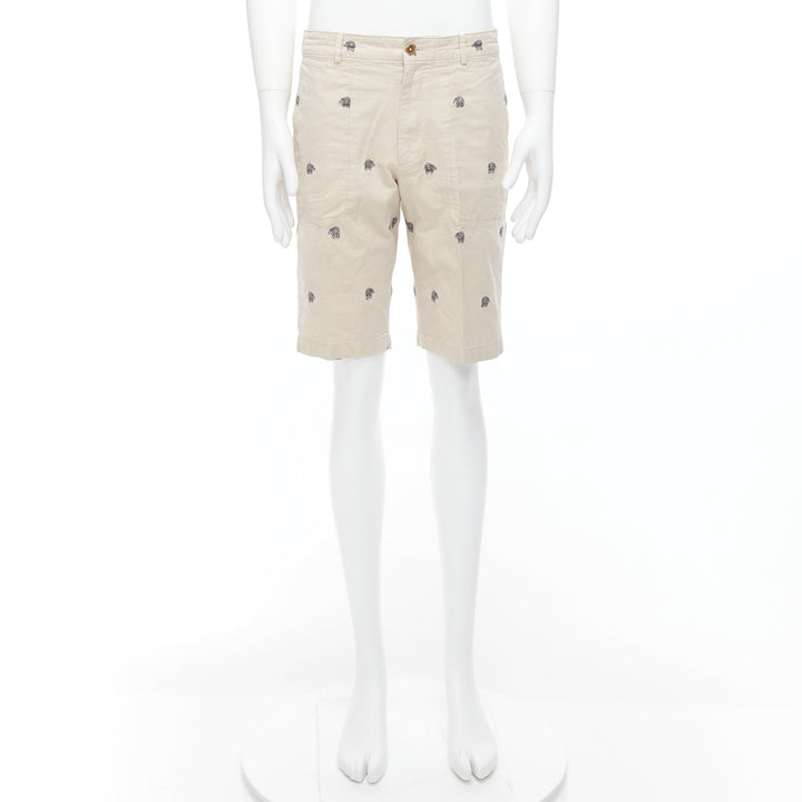 LOUIS VUITTON khaki cotton black elephant embroidery safari shorts FR42 M