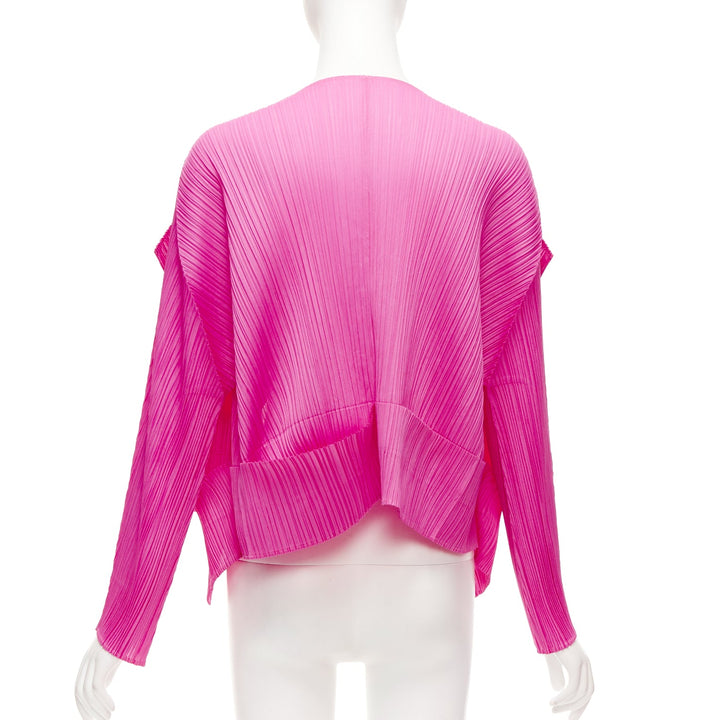 ISSEY MIYAKE Pleats Please hot pink pleated 3D cut hem cardigan jacket JP3 L