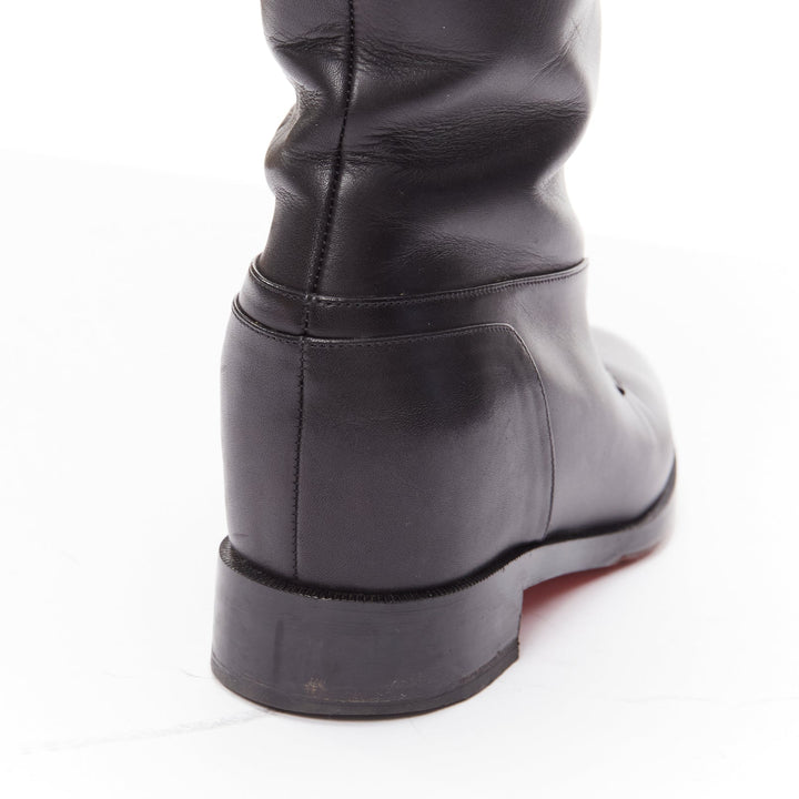 CHRISTIAN LOUBOUTIN black leather zip front concealed wedge riding boot EU37