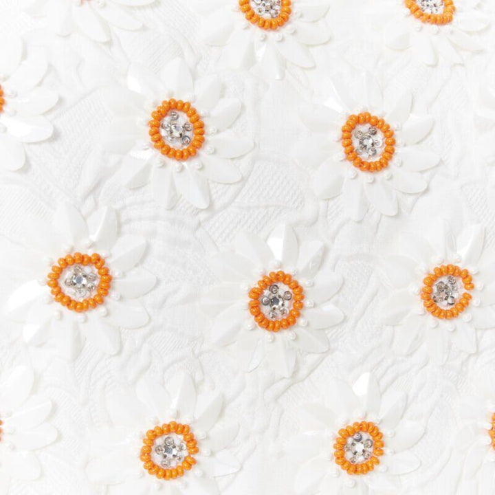 MOSCHINO white cloque cotton orange bead crystal floral embellished top IT38