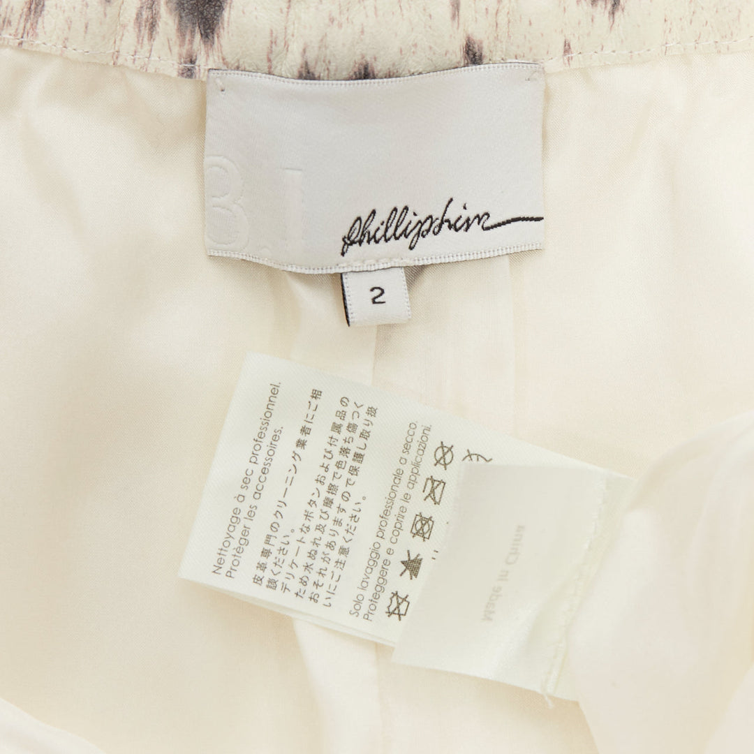 3.1 PHILLIP LIM cream pig leather cow print silk lined shorts US2 S