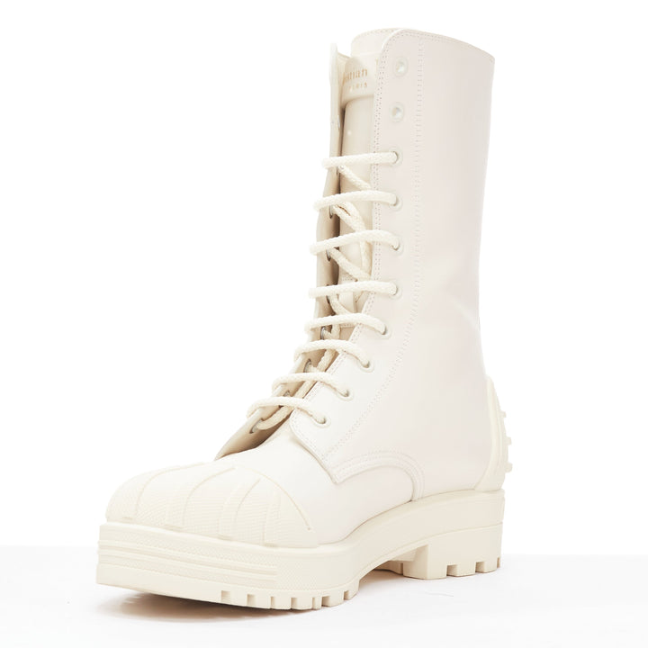DIOR Dioriron cream CD logo back rubber cap combat boots EU38