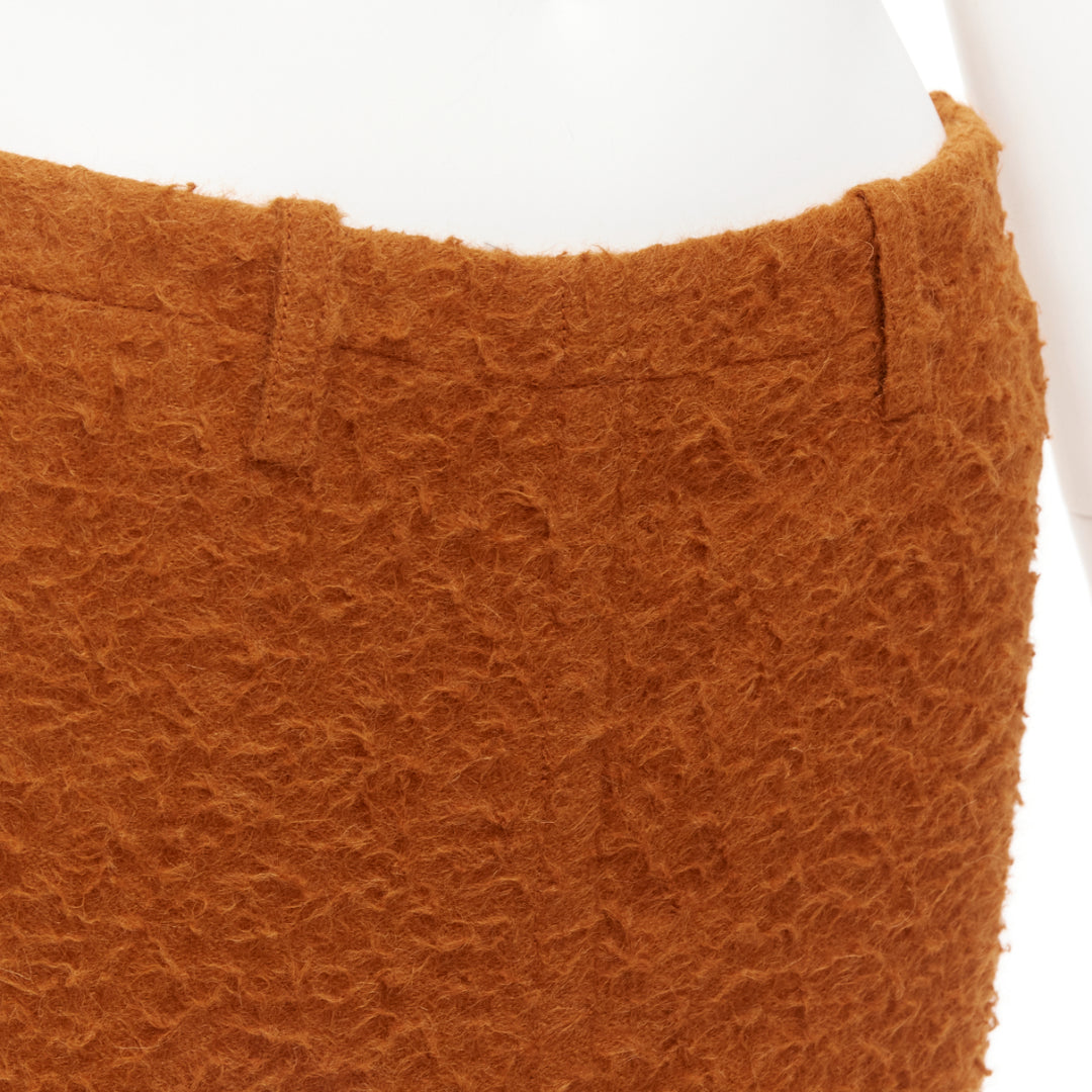 MARNI brown textured alpaca silk pocketed front slit pencil skirt IT38 XS