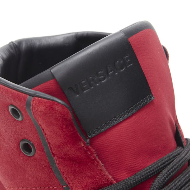VERSACE red suede Medusa emblem nastro logo ribbon high top sneakers EU40