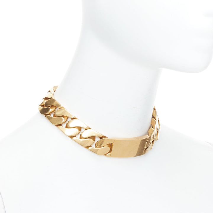 rare OLD CELINE Phoebe Philo gold tone ID plate chunky choker necklace