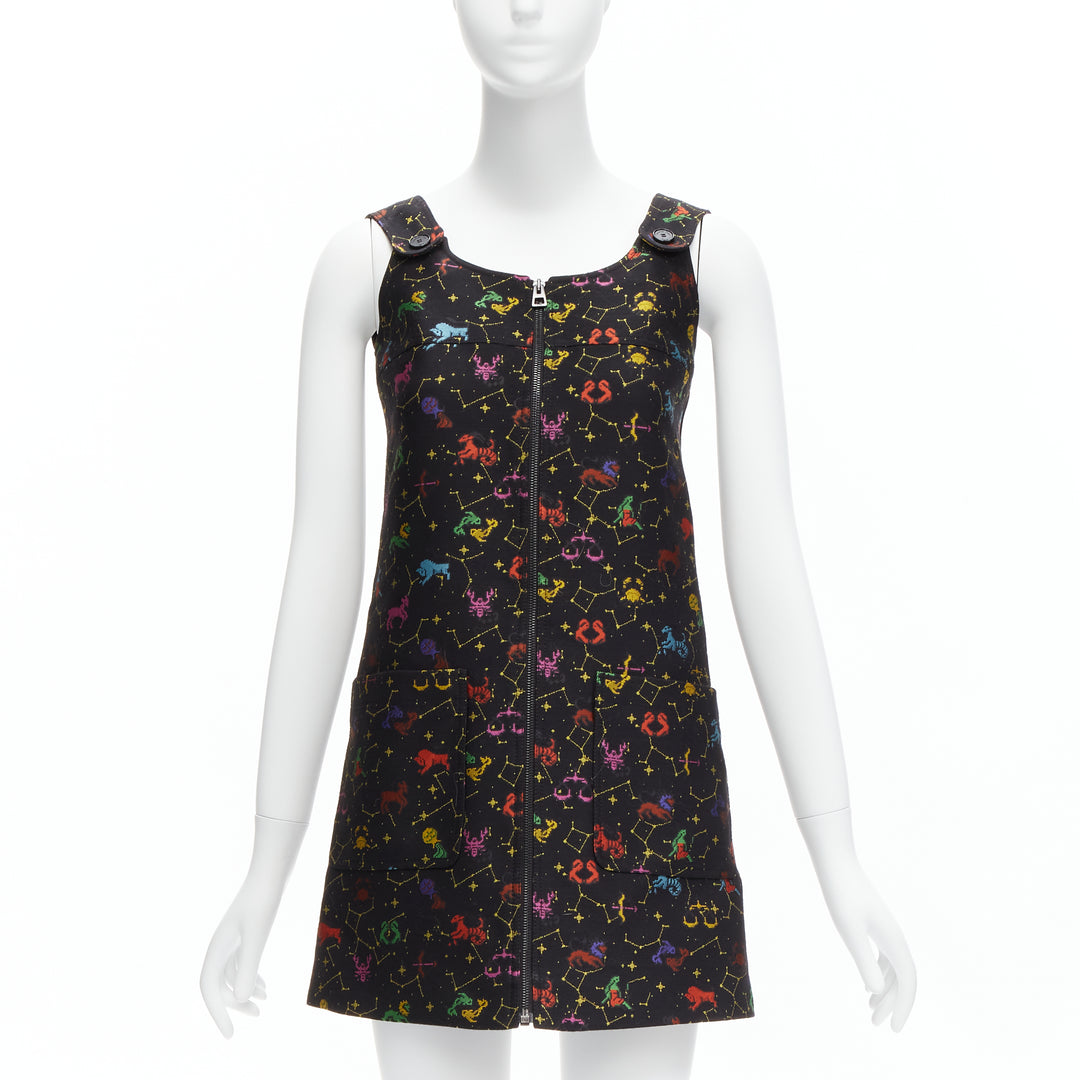 CHRISTIAN DIOR 2022 Pixel Zodiac black astrology jacquard zip mini dress FR34 XS
