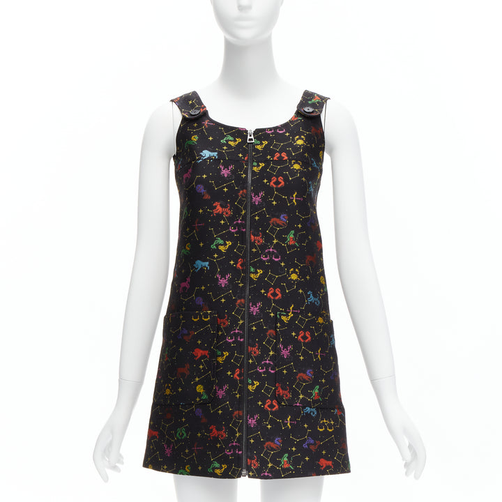 CHRISTIAN DIOR 2022 Pixel Zodiac black astrology jacquard zip mini dress FR34 XS