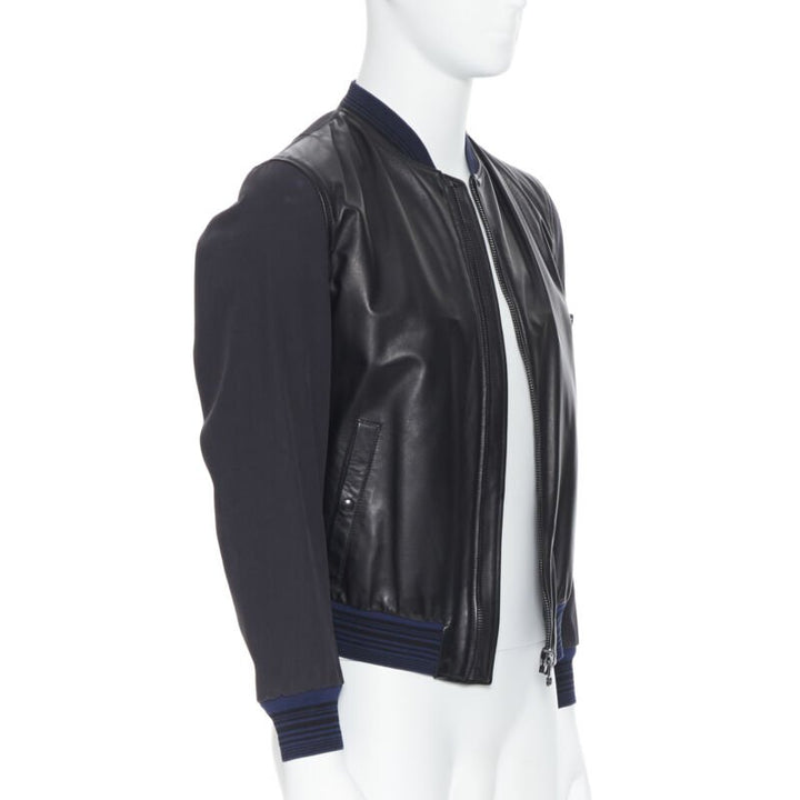 LANVIN ALBER ELBAZ black contrast lamb leather front MA1 bomber jacket EU44 XS