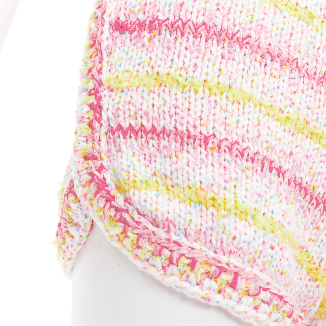 CHANEL 24C pink yellow cotton blend CC logo knit mini shorts FR34 XS